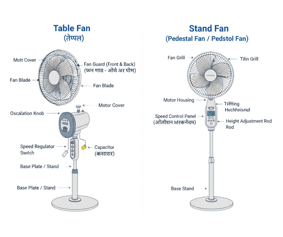 Table Fan All Parts Name & Accessories