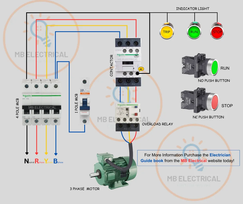 3 Phase DOL Starter Wiring Diagram with OLR
