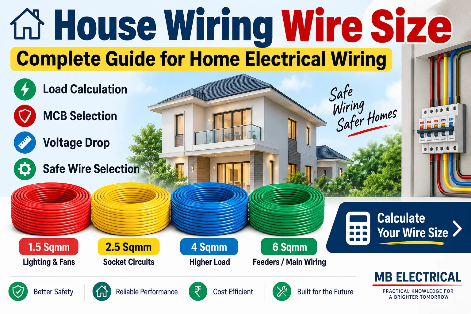 **ALT Text:** `House Wiring Wire Size – 1.5, 2.5, 4 and 6 sqmm wire guide for home electrical wiring`